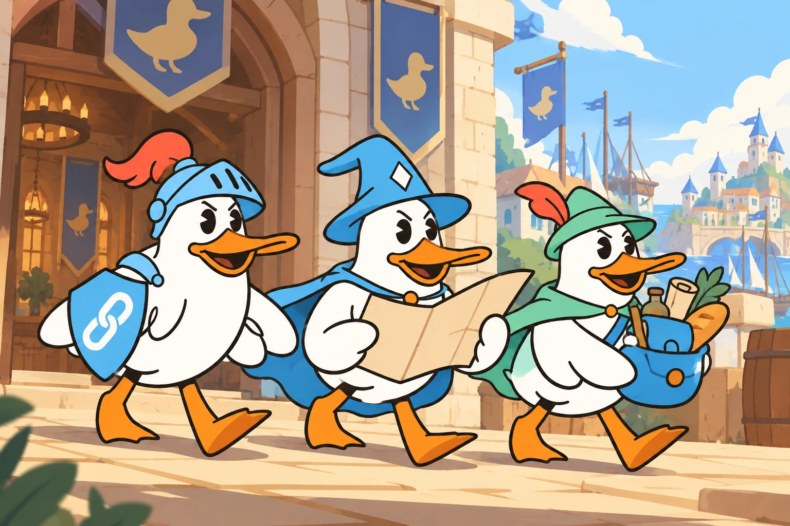 The Knight, Wizard and Ranger set out together toward the Guild hall.